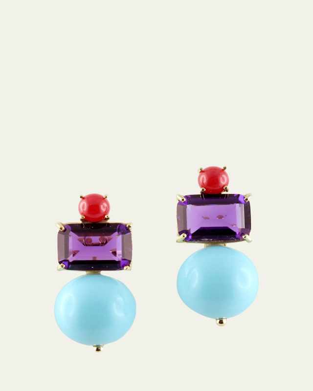 Stone and Boule Earrings with Amethyst and Resin